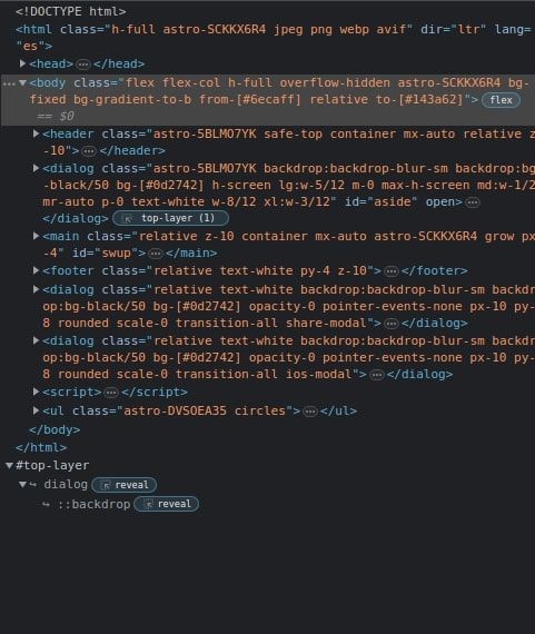 Ejemplo de top-layer cuándo el Elemento Dialog está abierto